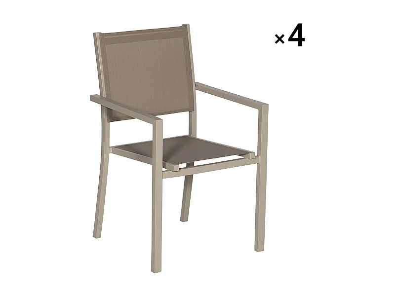 Set van 4 taupe aluminium stoelen - textilene taupe