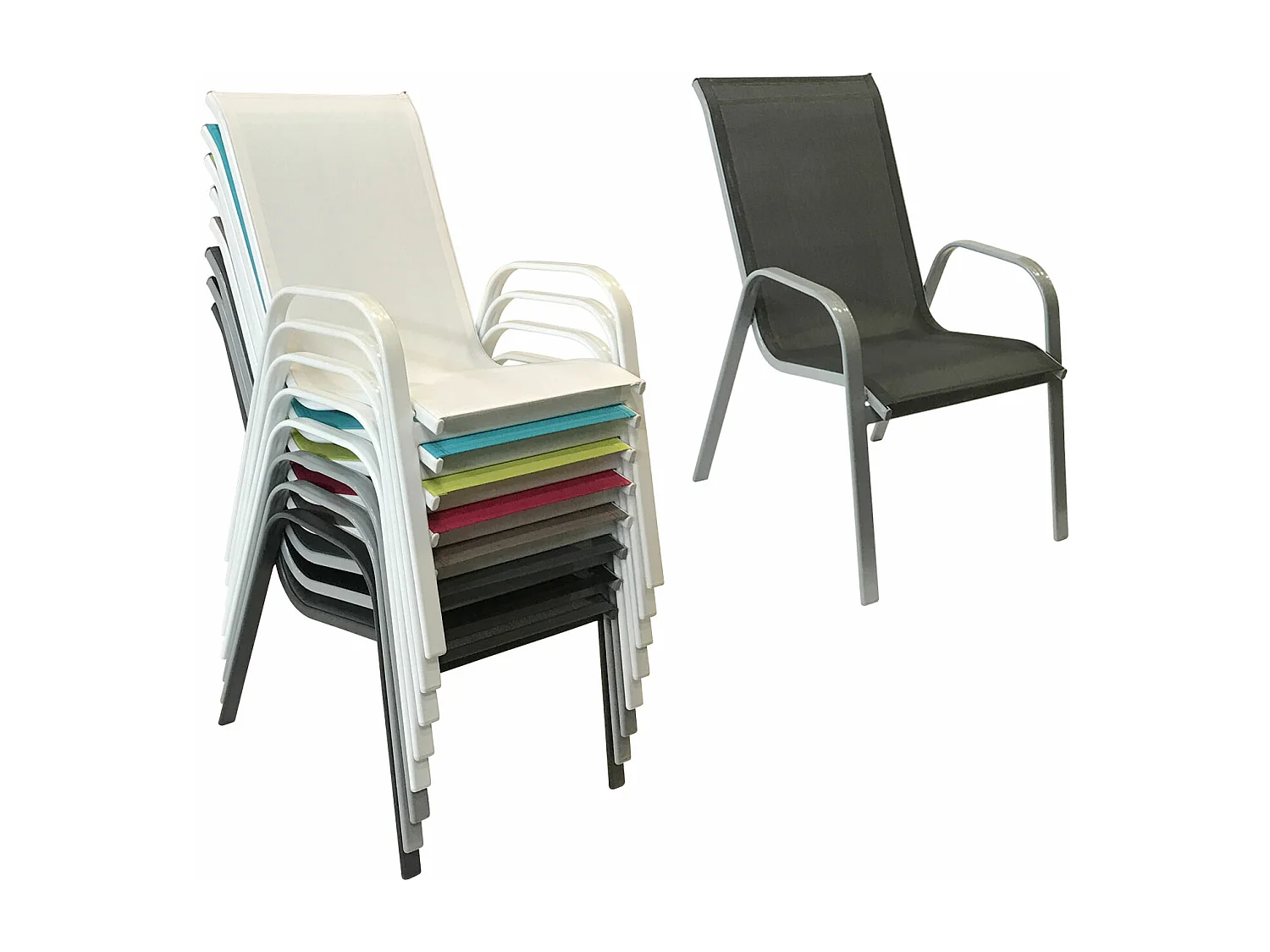 Lot de 4 chaises MARBELLA en textilène gris - aluminium gris - HAPPY GARDEN