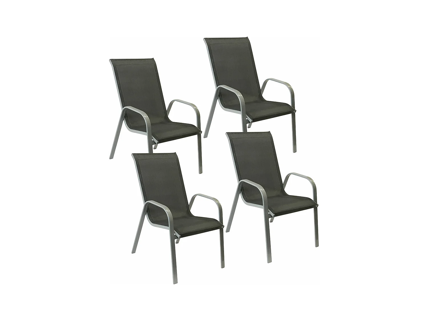 Lot de 4 chaises MARBELLA en textilène gris - aluminium gris - HAPPY GARDEN