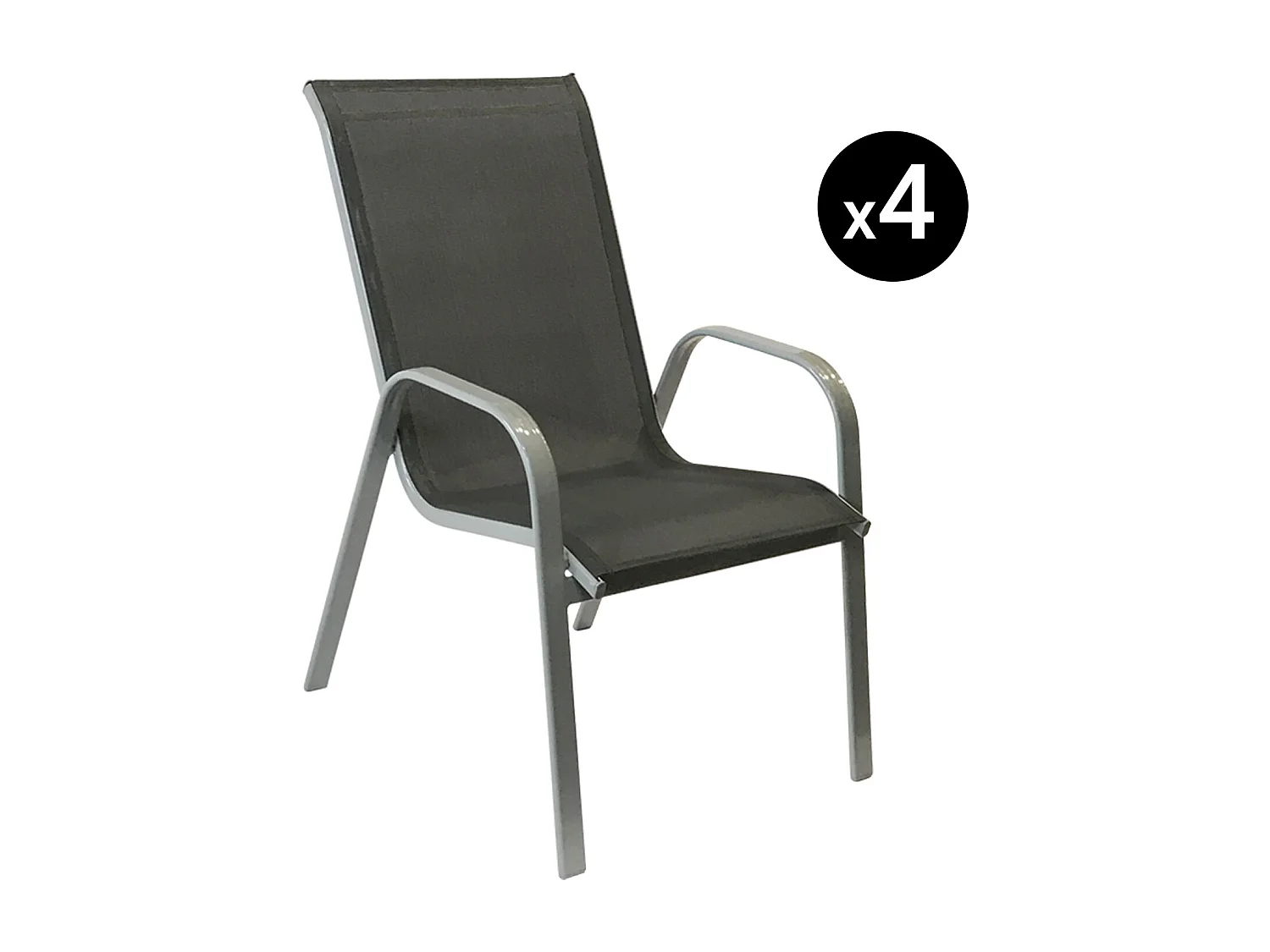 Lot de 4 chaises MARBELLA en textilène gris - aluminium gris - HAPPY GARDEN