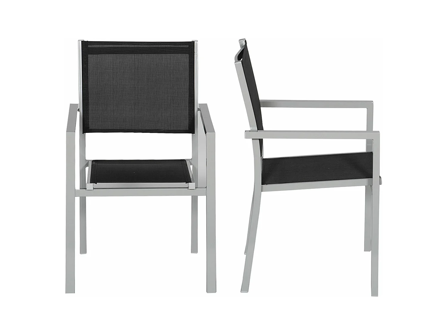 Lot de 4 chaises en aluminium gris - textilène noir - HAPPY GARDEN