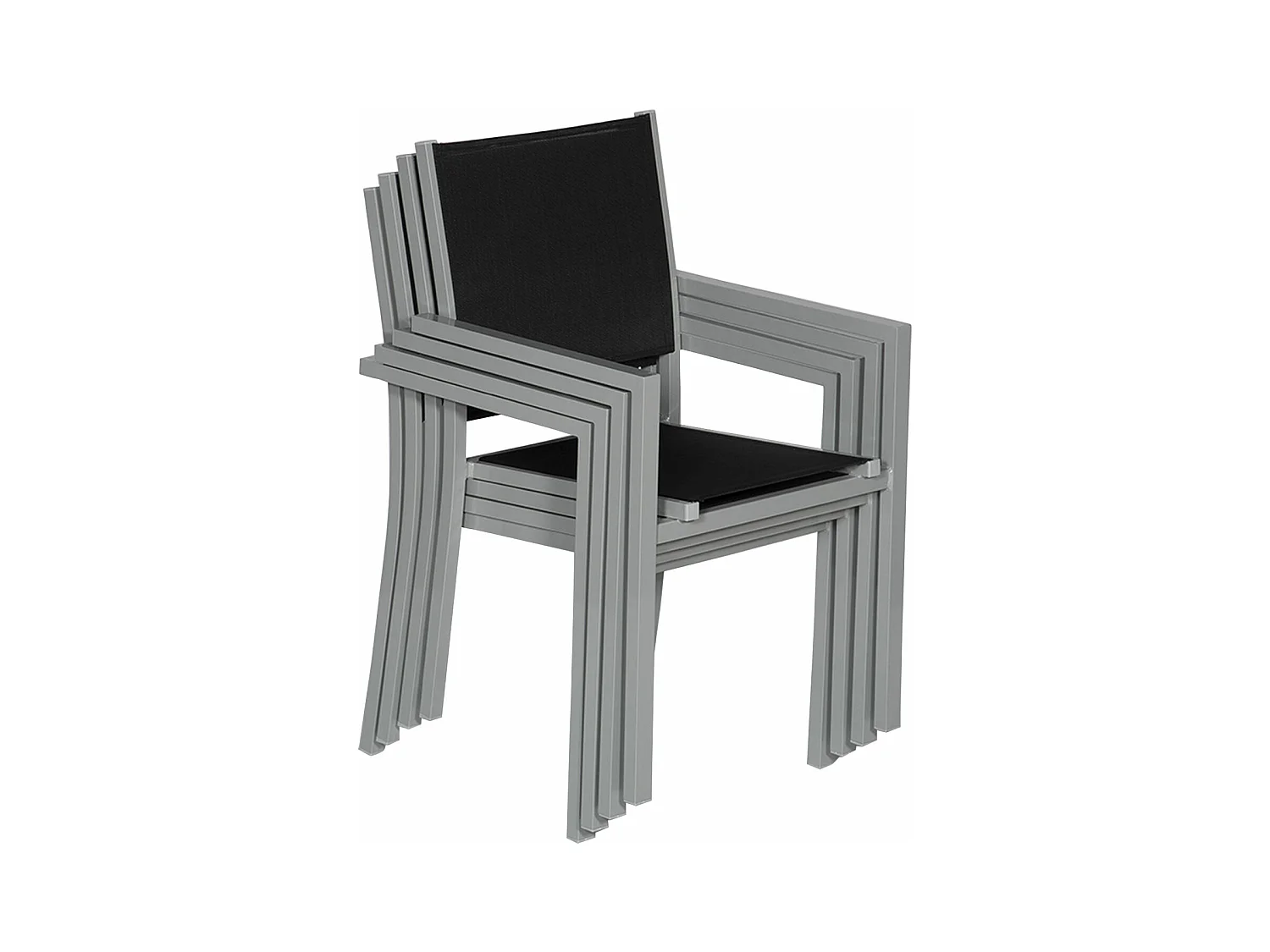 Lot de 4 chaises en aluminium gris - textilène noir - HAPPY GARDEN
