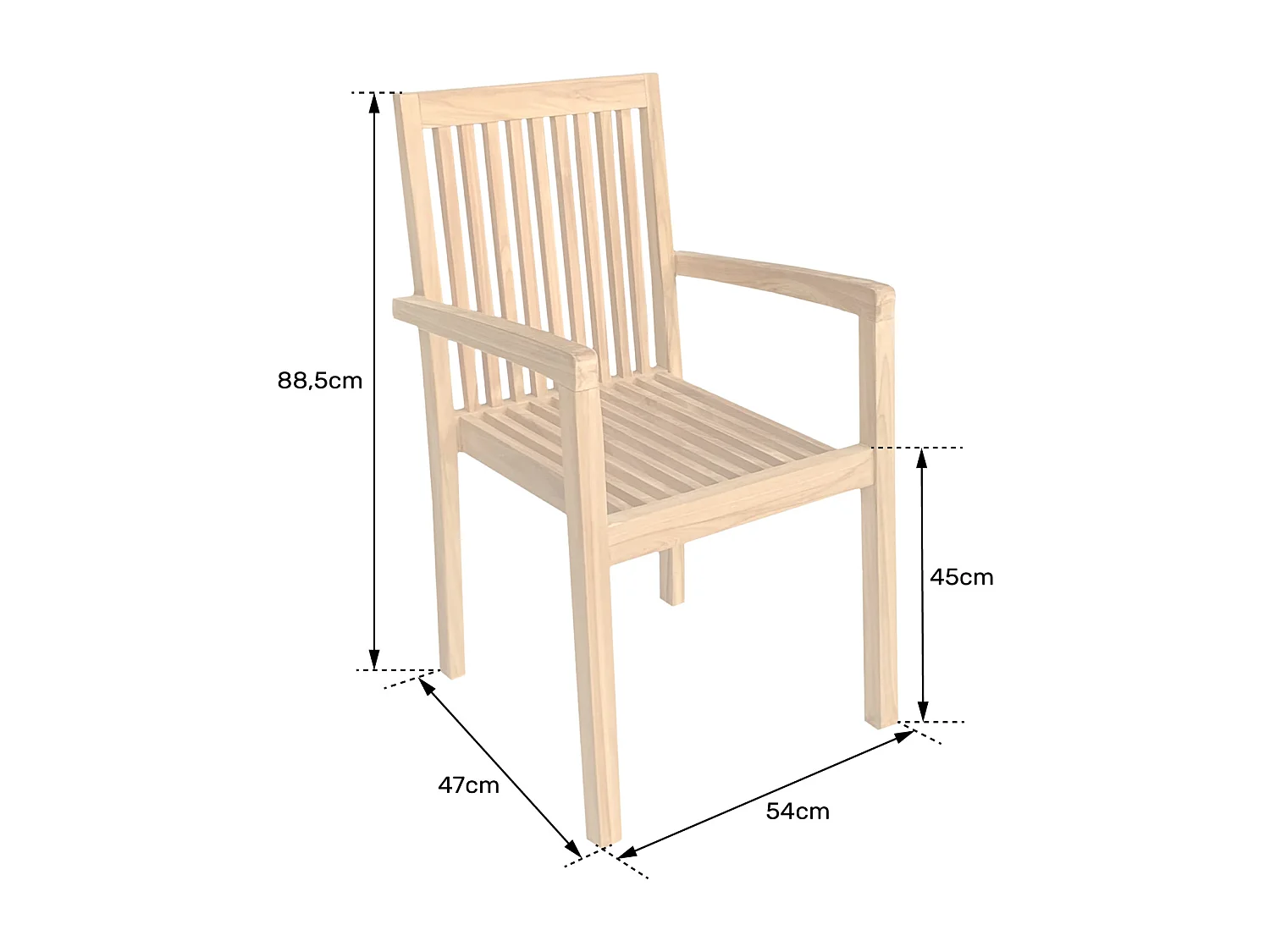 Lot de 4 chaises de jardin JAVA empilables en teck - HAPPY GARDEN