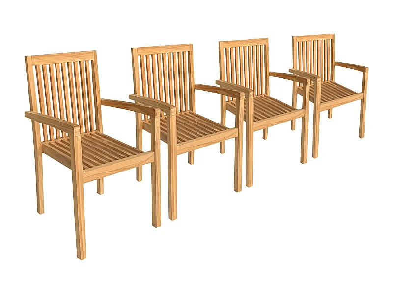 Set van 4 JAVA stapelbare tuinstoelen in teak