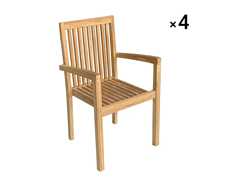 Lot de 4 chaises de jardin JAVA empilables en teck - HAPPY GARDEN