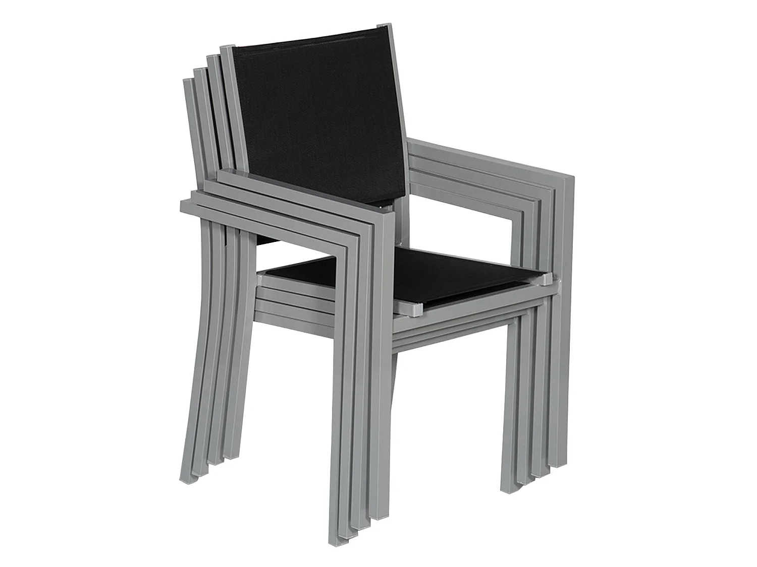 Set di 10 sedie in alluminio grigio - textilene nero