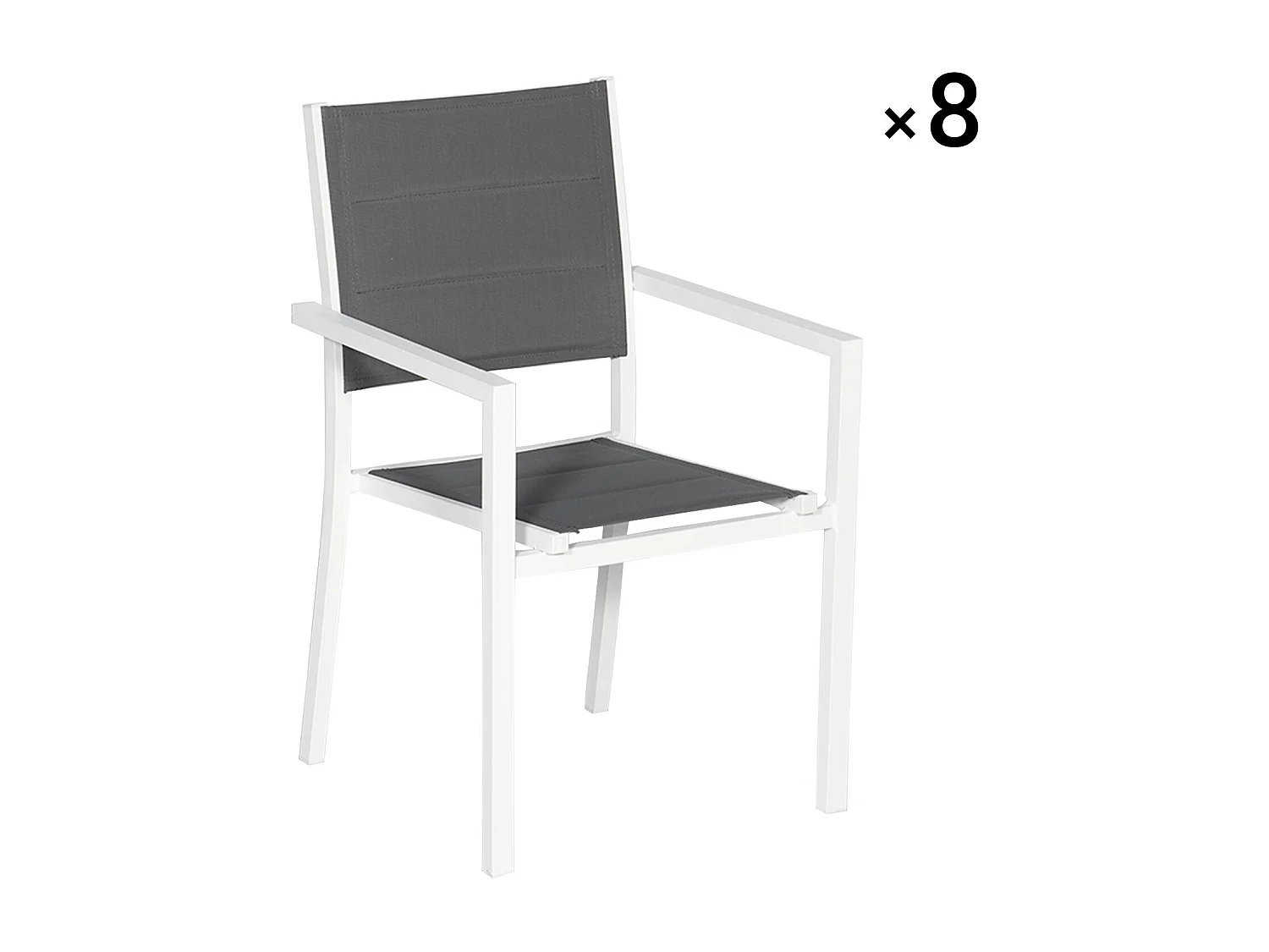 Set van 8 met wit aluminium beklede stoelen - grijs textilene