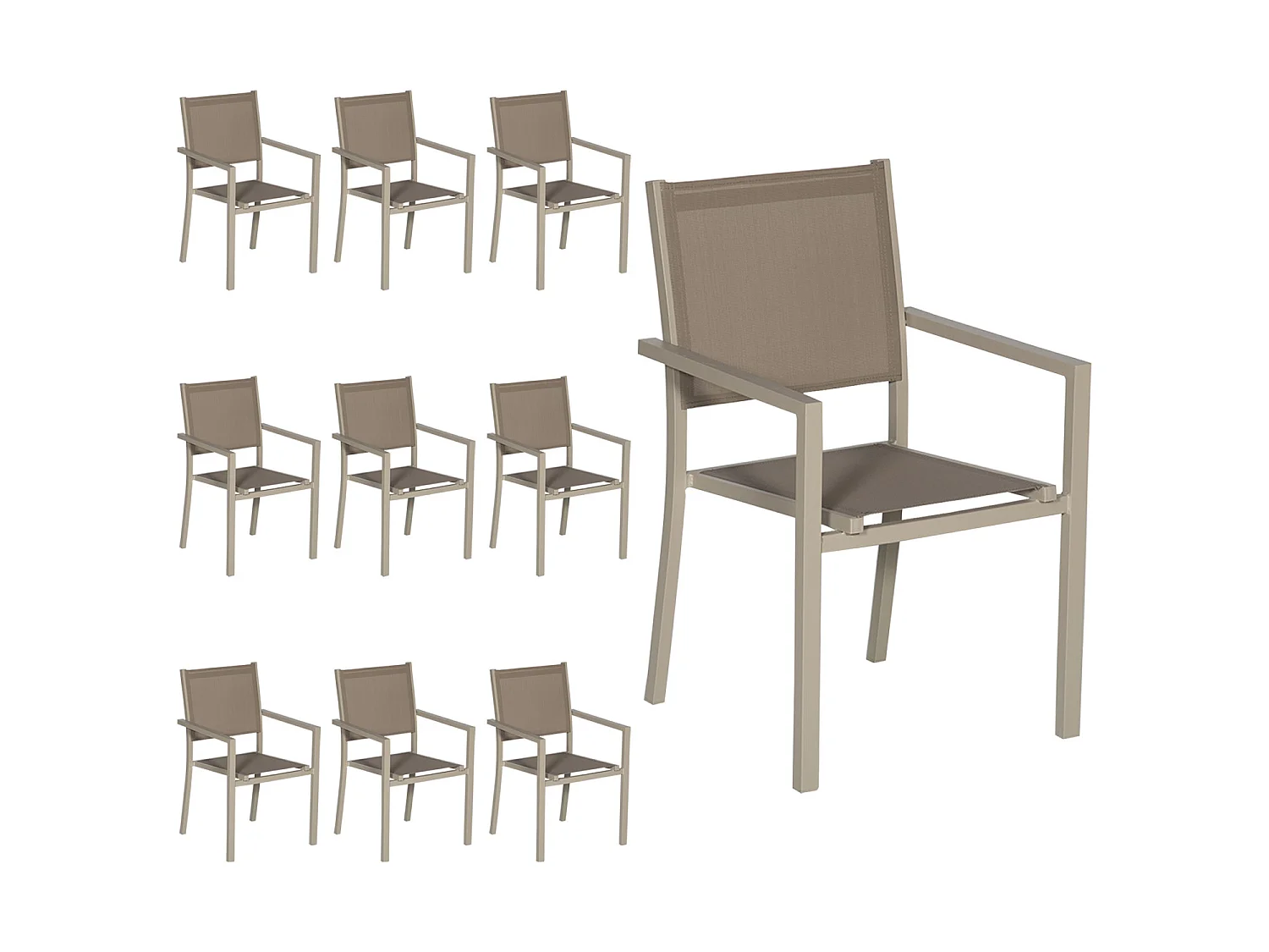 Set van 10 taupe aluminium stoelen - textilene taupe