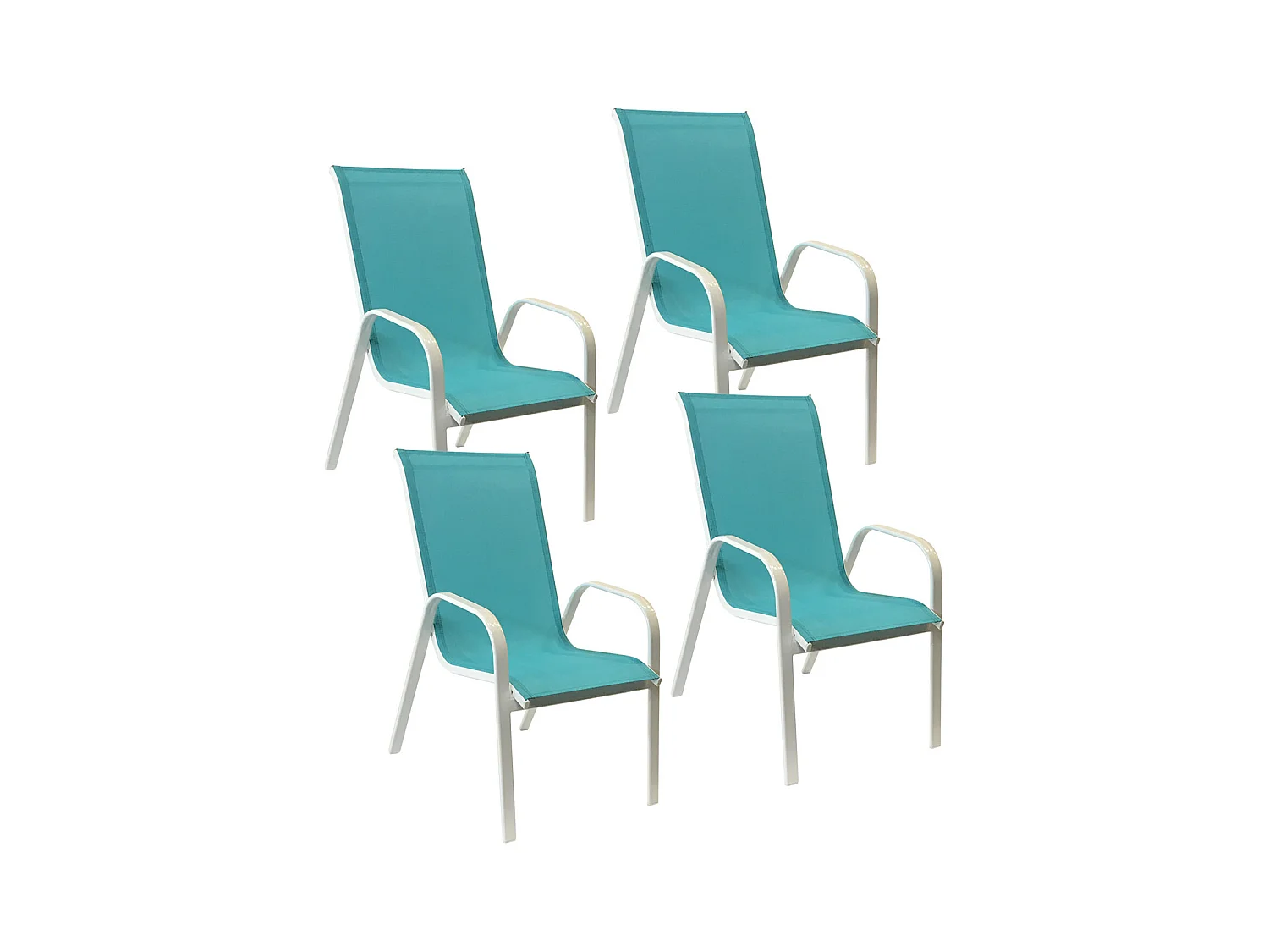 Lot de 4 chaises MARBELLA en textilène bleu - aluminium blanc - HAPPY GARDEN