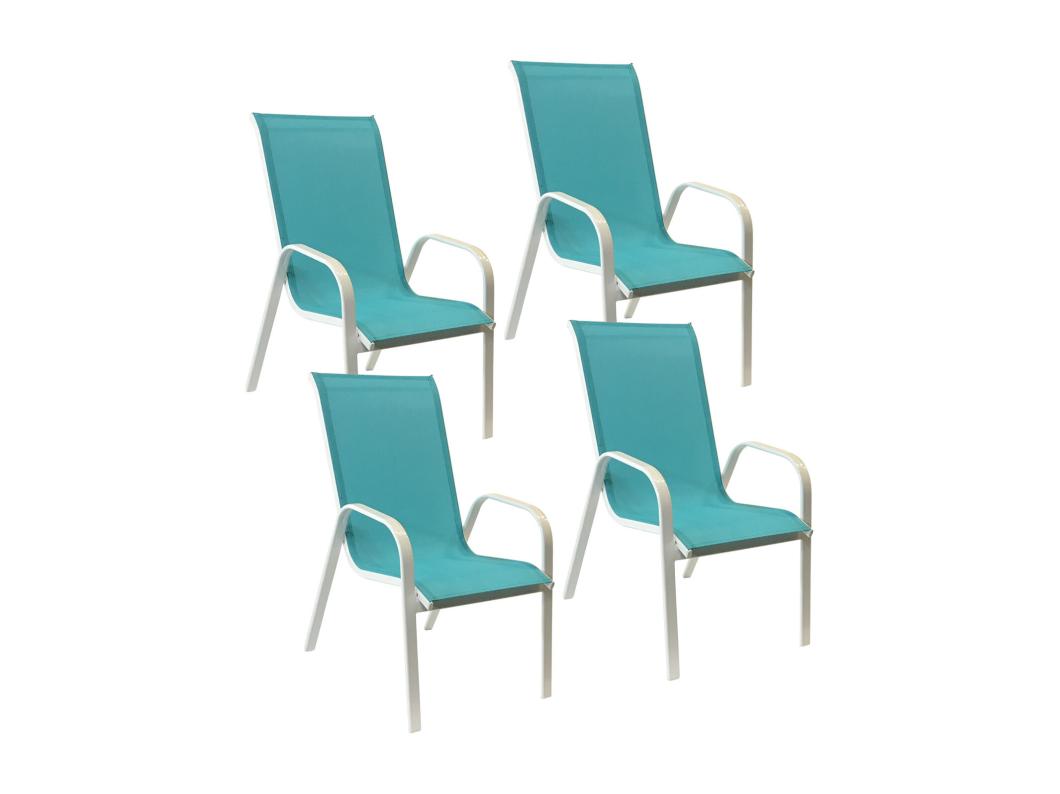 Lot de 4 chaises MARBELLA en textilène bleu - aluminium blanc - HAPPY GARDEN