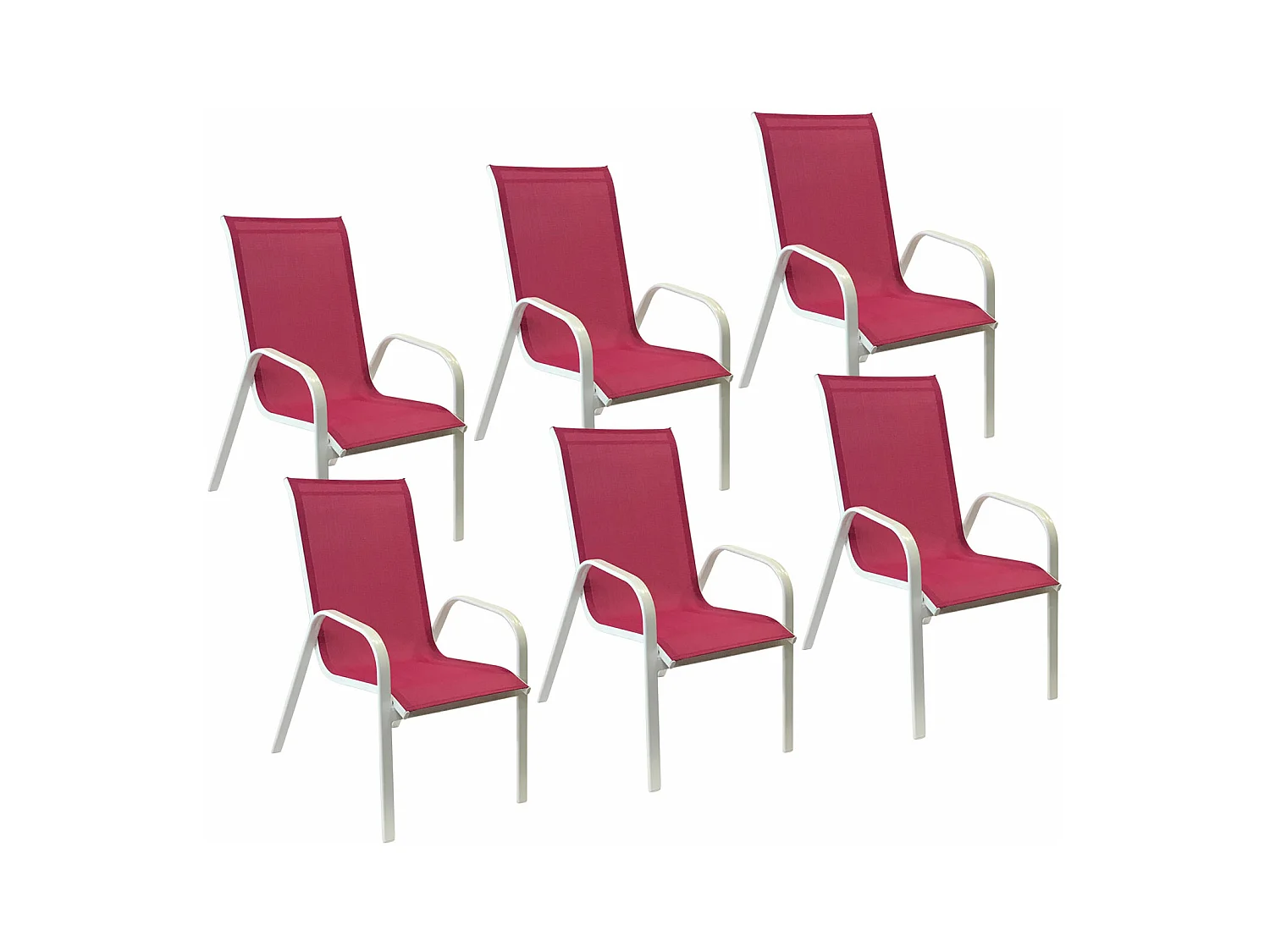 Lot de 6 chaises MARBELLA en textilène rose - aluminium blanc - HAPPY GARDEN