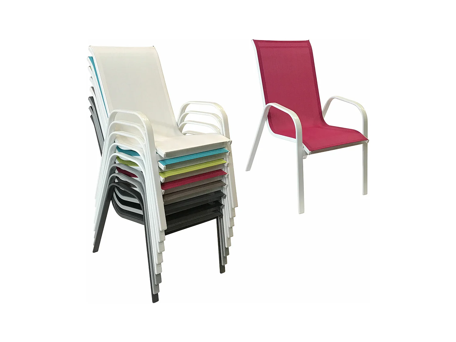 Set van 6 MARBELLA stoelen in roze textilene - wit aluminium