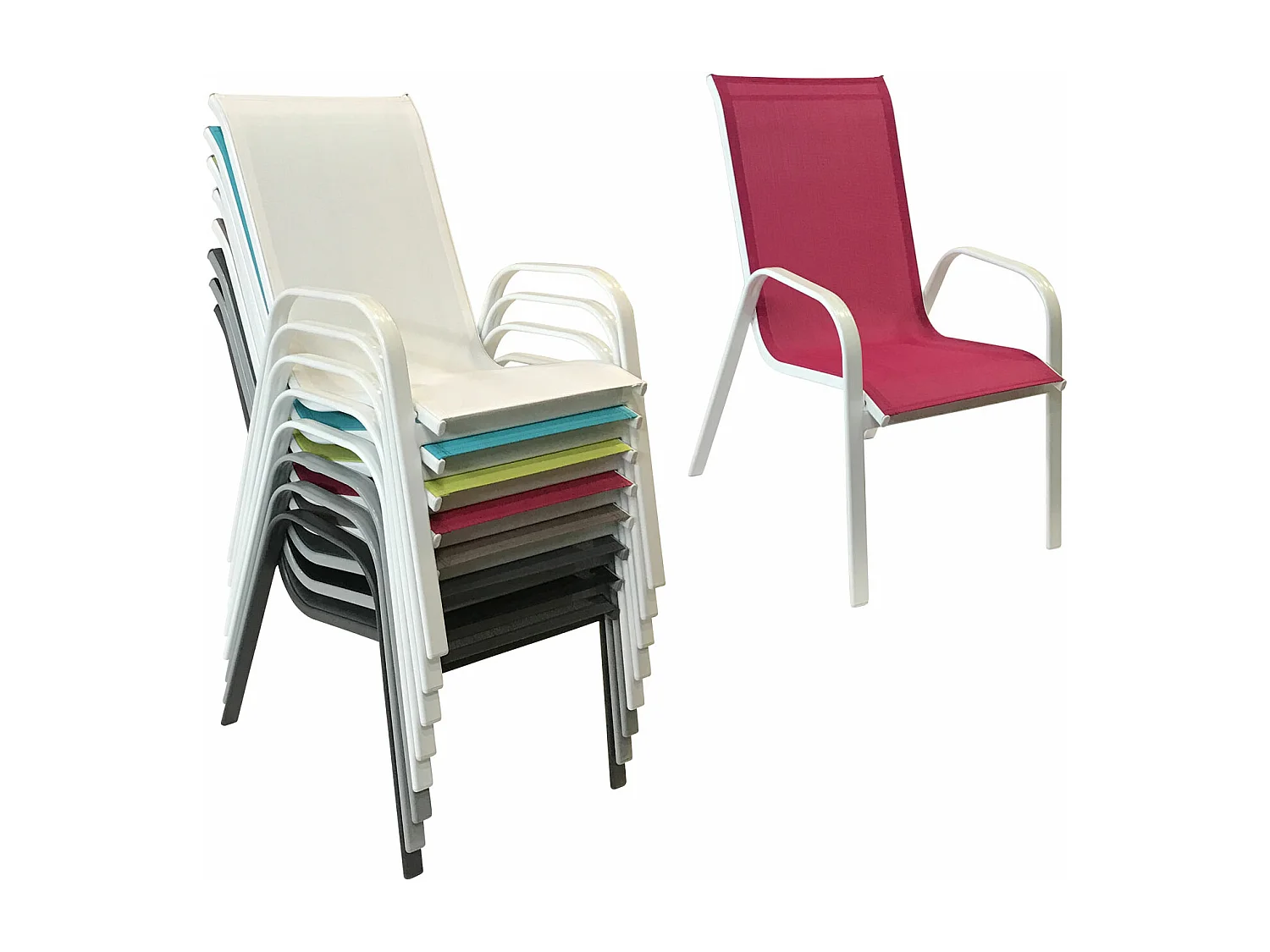 Lot de 6 chaises MARBELLA en textilène rose - aluminium blanc - HAPPY GARDEN