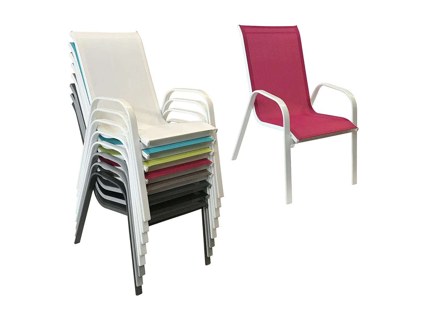 Lot de 6 chaises MARBELLA en textilène rose - aluminium blanc - HAPPY GARDEN