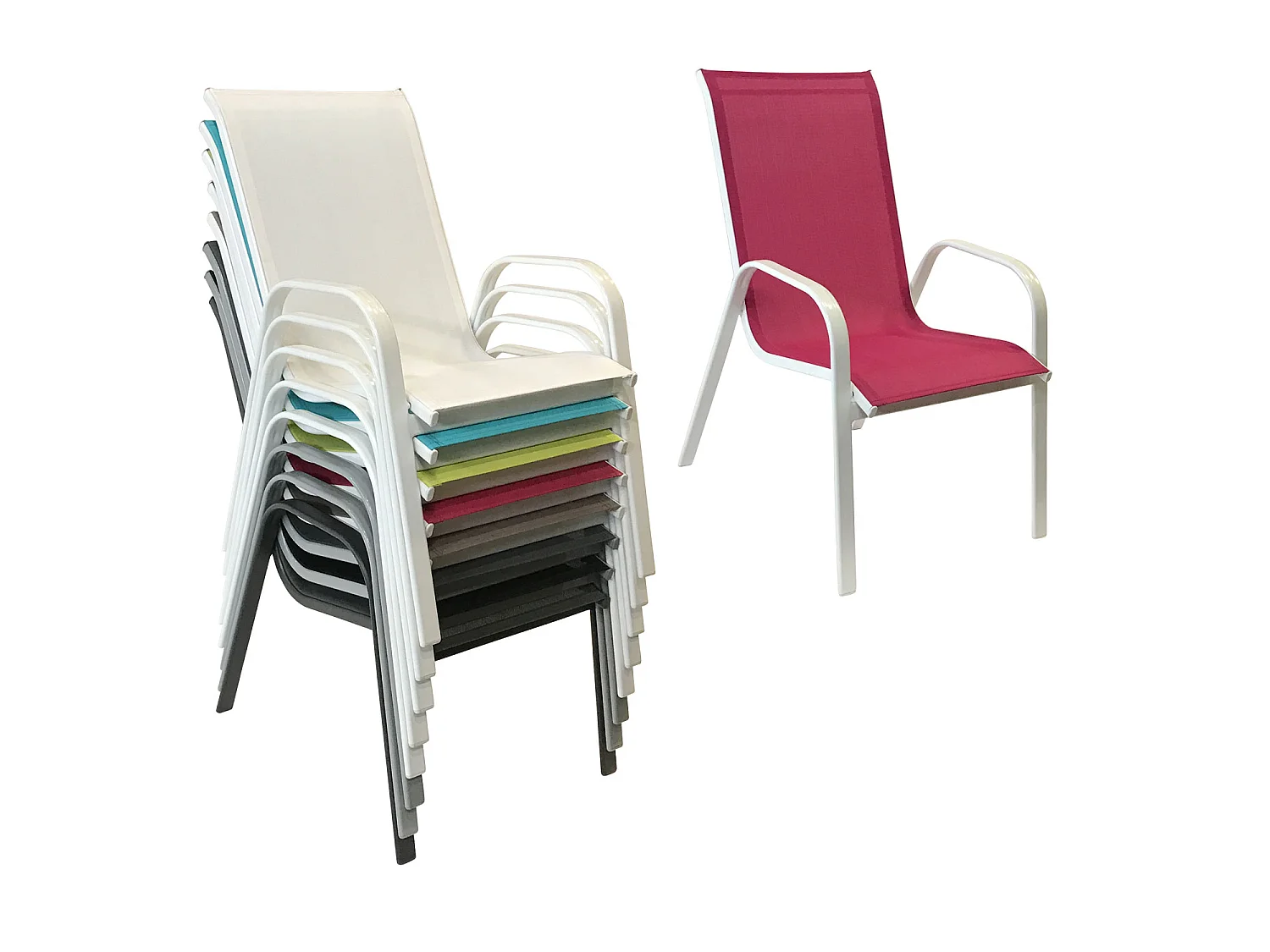 Lot de 6 chaises MARBELLA en textilène rose - aluminium blanc - HAPPY GARDEN