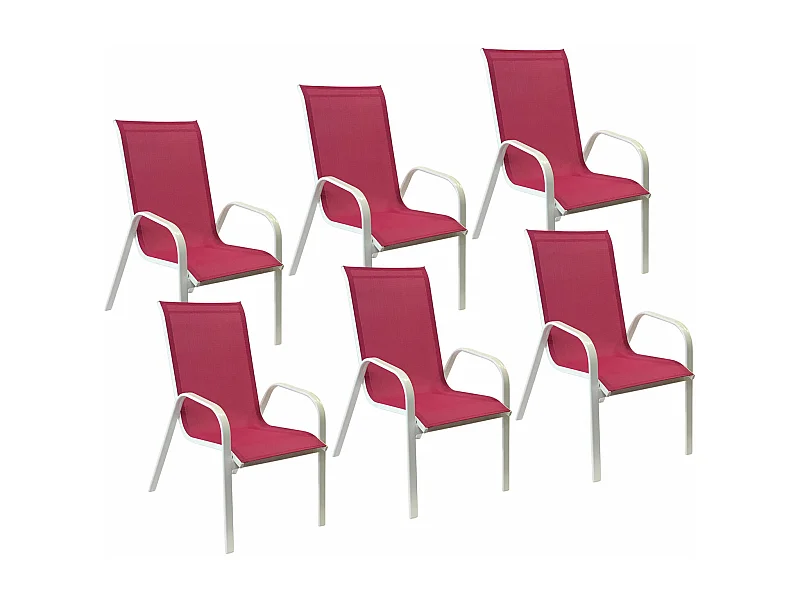 Lot de 6 chaises MARBELLA en textilène rose - aluminium blanc - HAPPY GARDEN