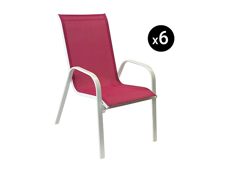 Lot de 6 chaises MARBELLA en textilène rose - aluminium blanc - HAPPY GARDEN