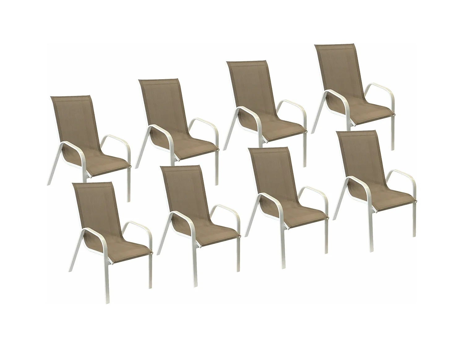 Lot de 8 chaises MARBELLA en textilène taupe - aluminium blanc - HAPPY GARDEN
