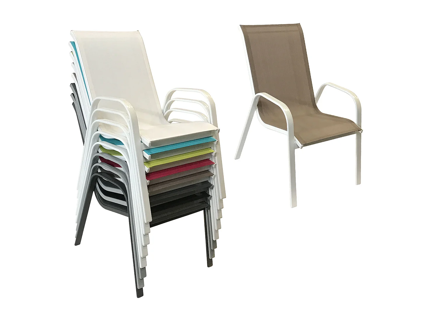Lot de 8 chaises MARBELLA en textilène taupe - aluminium blanc - HAPPY GARDEN