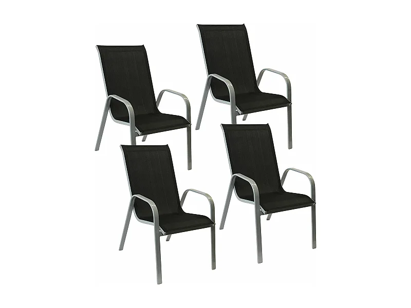 Lot de 4 chaises MARBELLA en textilène noir - aluminium gris - HAPPY GARDEN