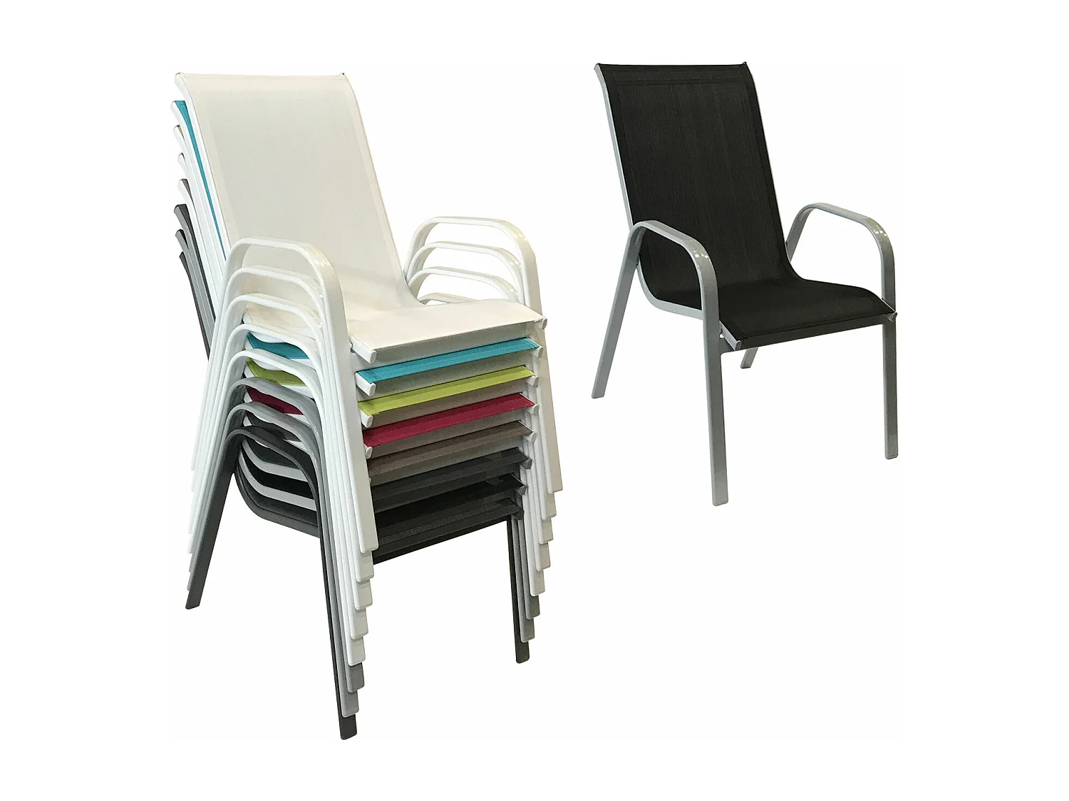 Set van 4 MARBELLA stoelen in zwart textilene - grijs aluminium