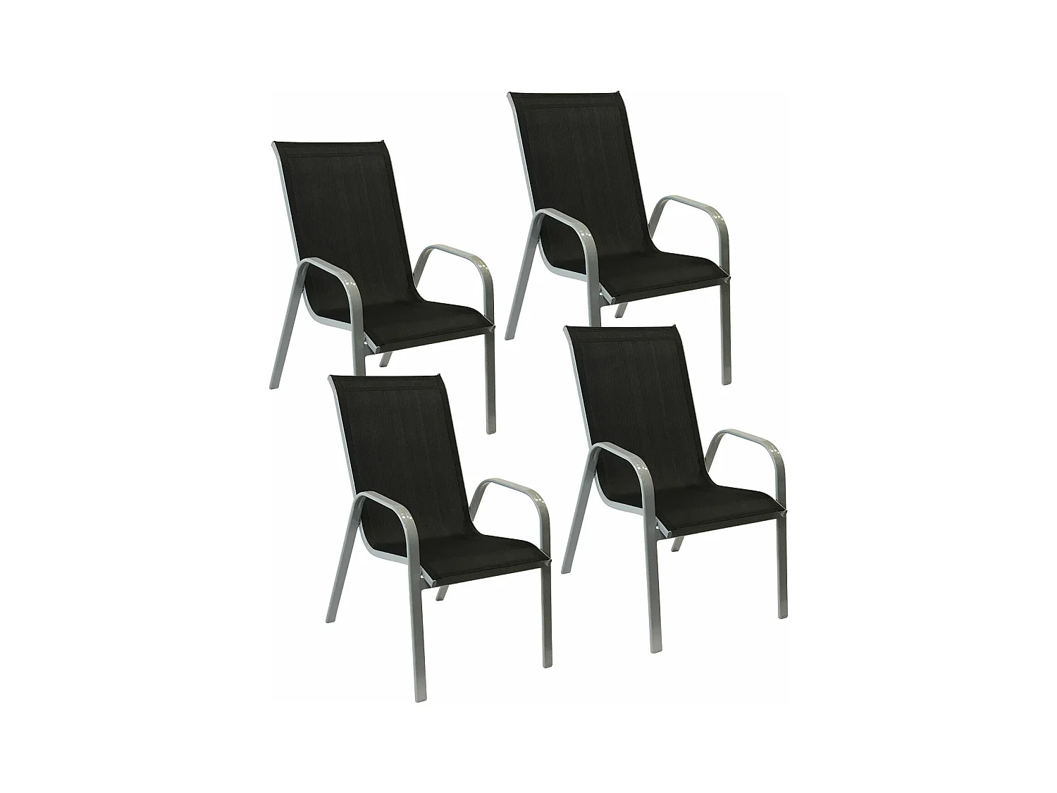 Lot de 4 chaises MARBELLA en textilène noir - aluminium gris - HAPPY GARDEN