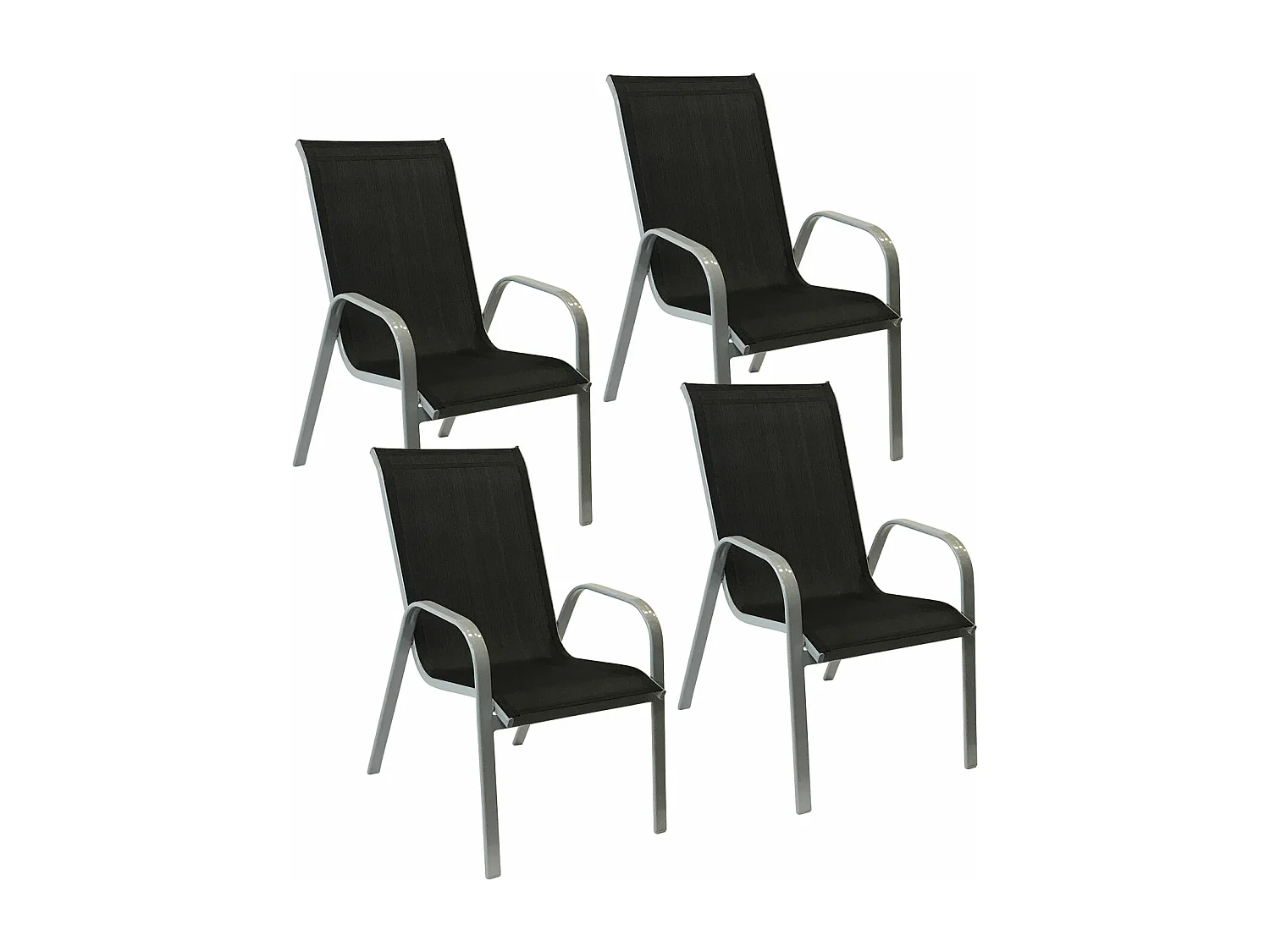 Lot de 4 chaises MARBELLA en textilène noir - aluminium gris - HAPPY GARDEN
