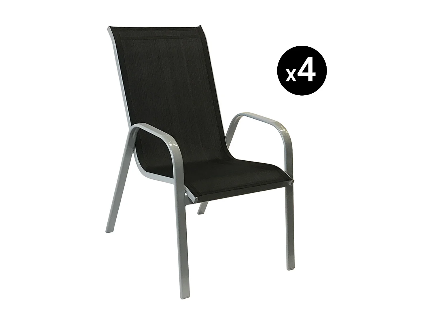 Lot de 4 chaises MARBELLA en textilène noir - aluminium gris - HAPPY GARDEN