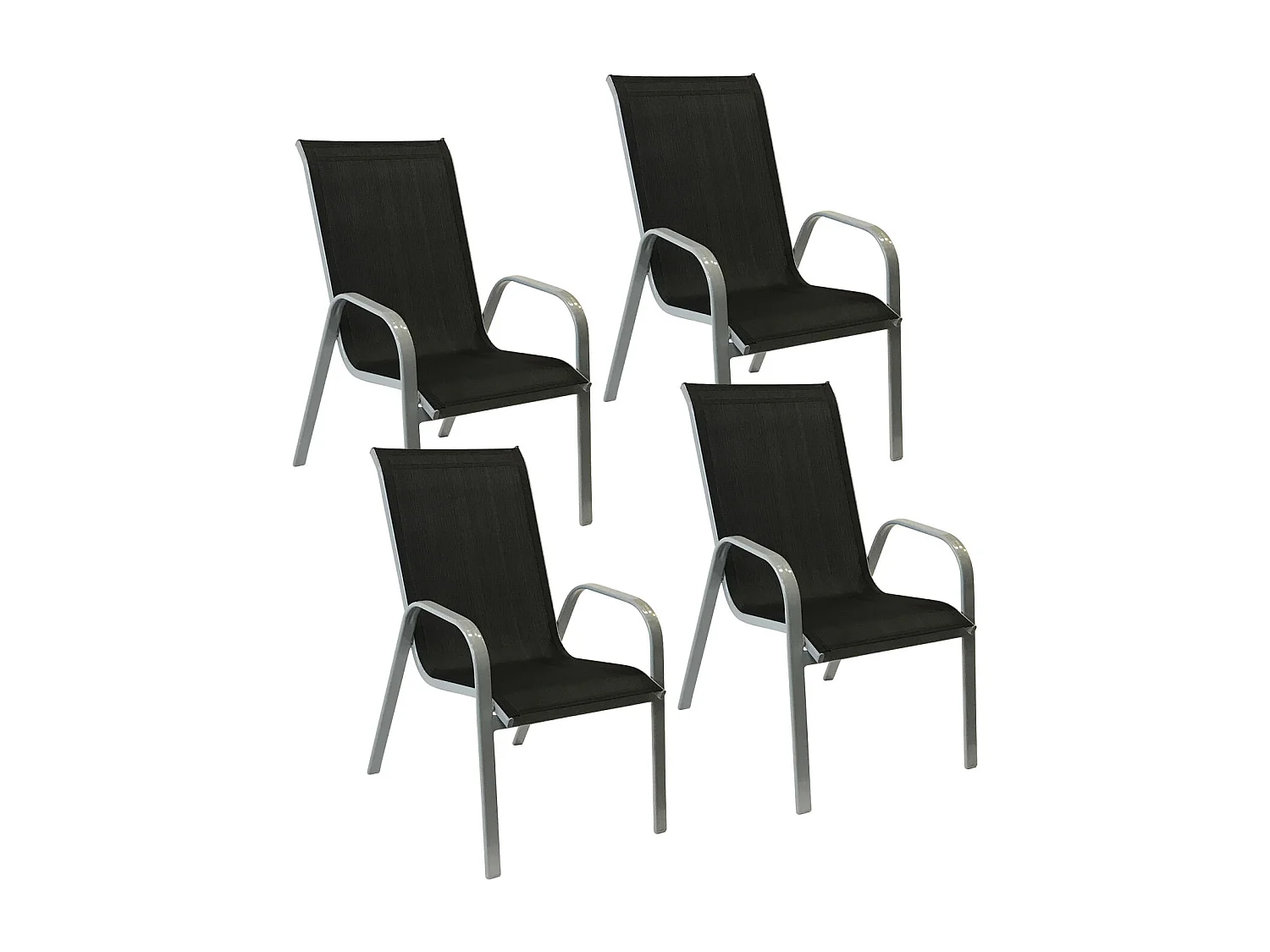 Set van 4 MARBELLA stoelen in zwart textilene - grijs aluminium