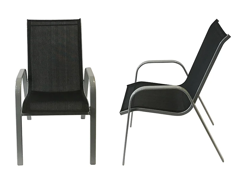 Lot de 4 chaises MARBELLA en textilène noir - aluminium gris - HAPPY GARDEN