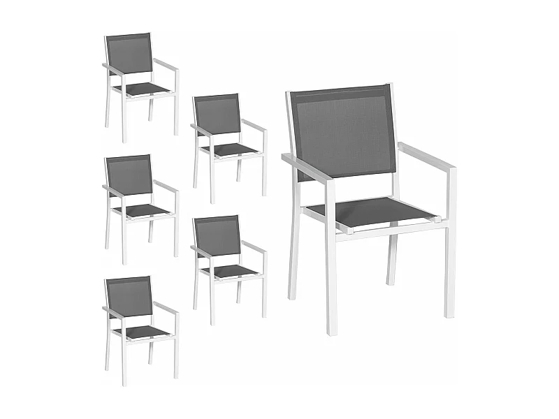 Set van 6 witte aluminium stoelen - grijs textilene