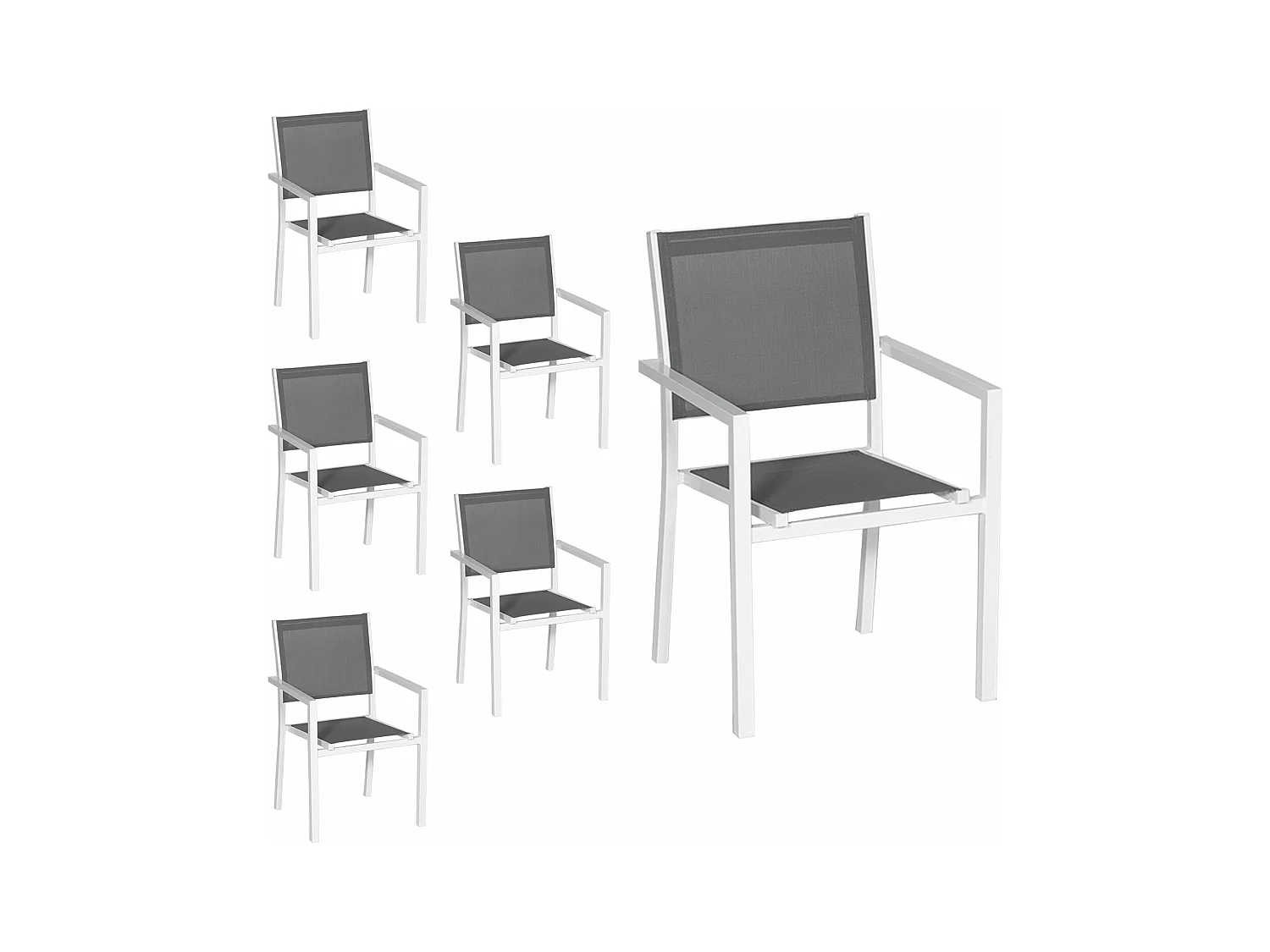 Lot de 6 chaises en aluminium blanc - textilène gris - HAPPY GARDEN