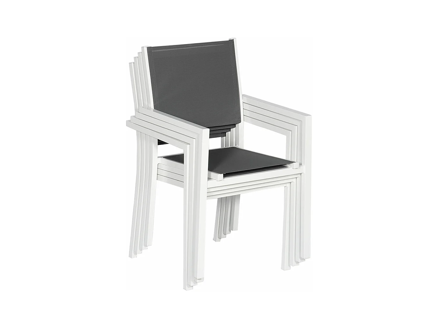 Lot de 6 chaises en aluminium blanc - textilène gris - HAPPY GARDEN