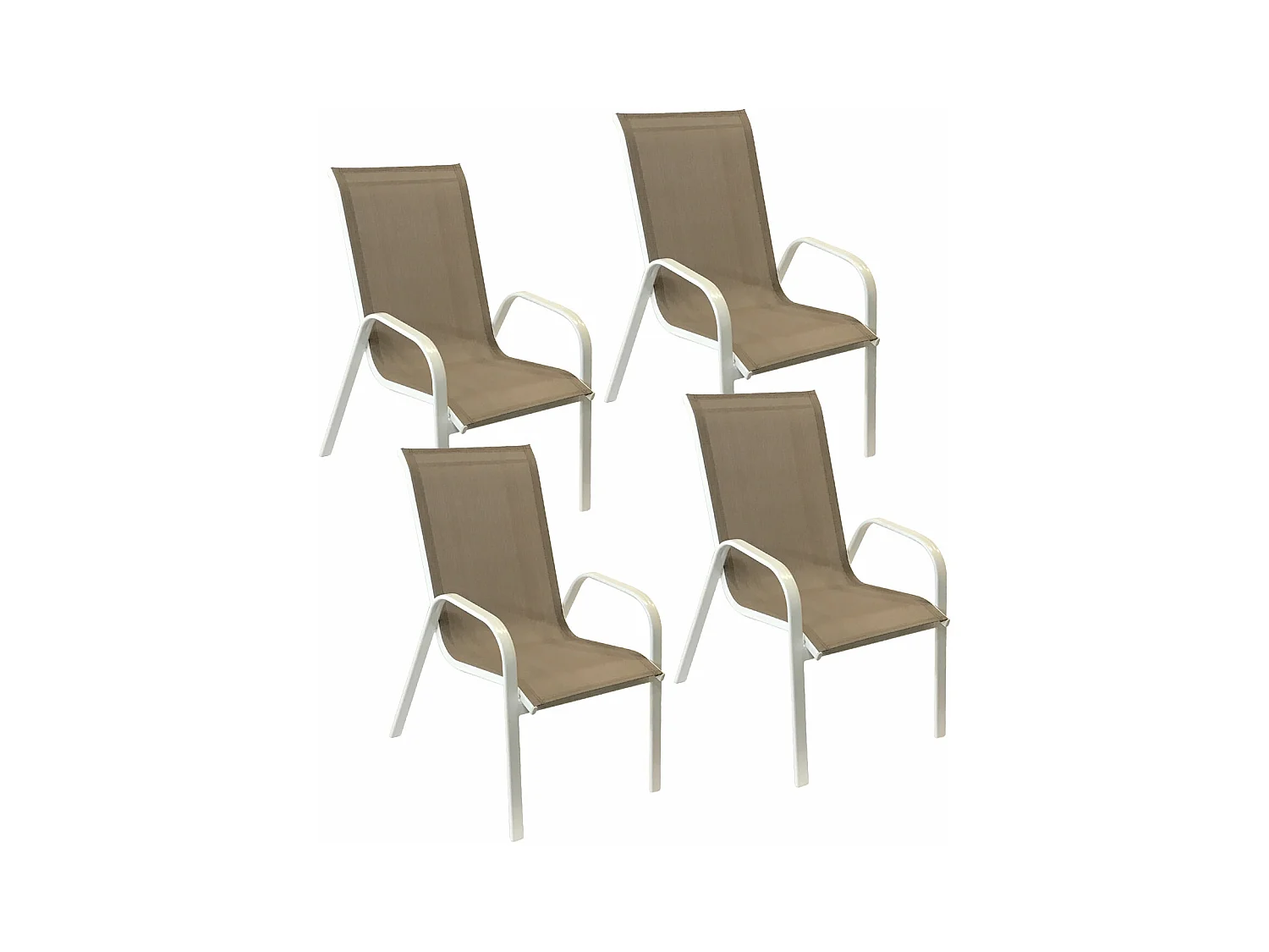 Lot de 4 chaises MARBELLA en textilène taupe - aluminium blanc - HAPPY GARDEN