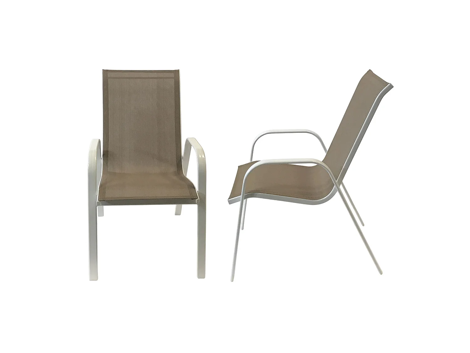 Lot de 4 chaises MARBELLA en textilène taupe - aluminium blanc - HAPPY GARDEN