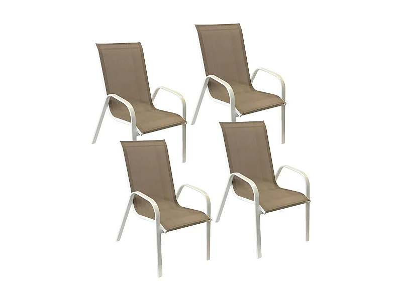Set van 4 MARBELLA stoelen in taupe textilene - wit aluminium