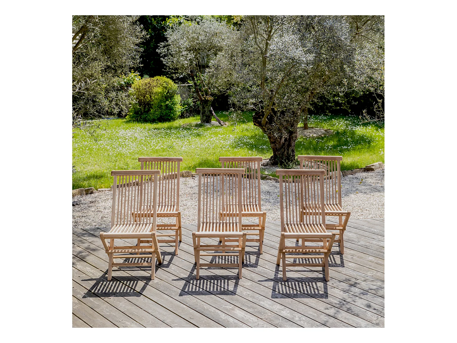 Lot de 6 chaises de jardin en teck LOMBOK - HAPPY GARDEN