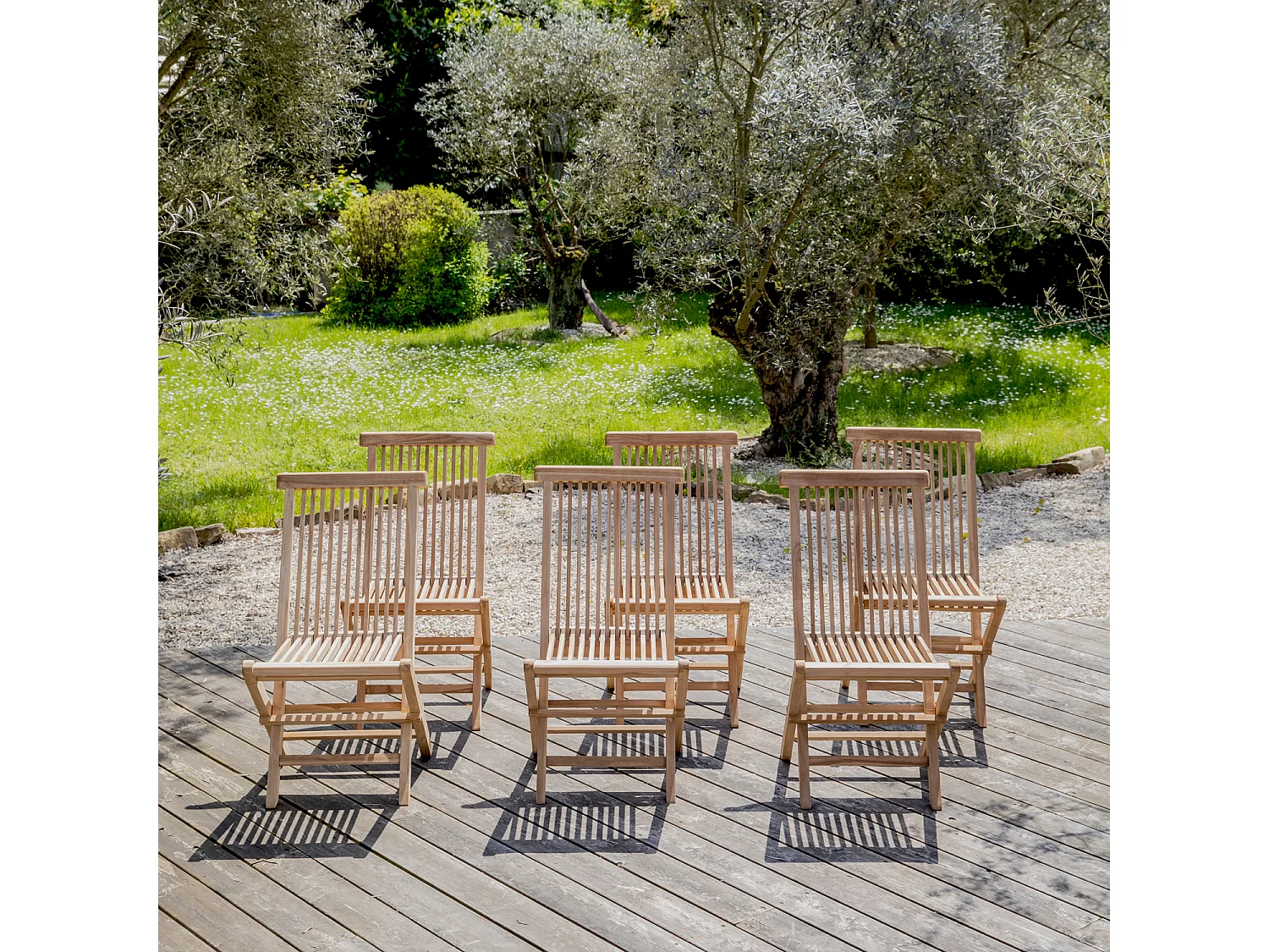 Lot de 6 chaises de jardin en teck LOMBOK - HAPPY GARDEN