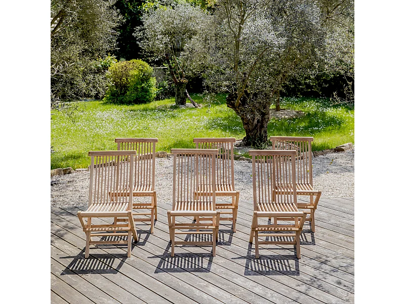 Lot de 6 chaises de jardin en teck LOMBOK - HAPPY GARDEN