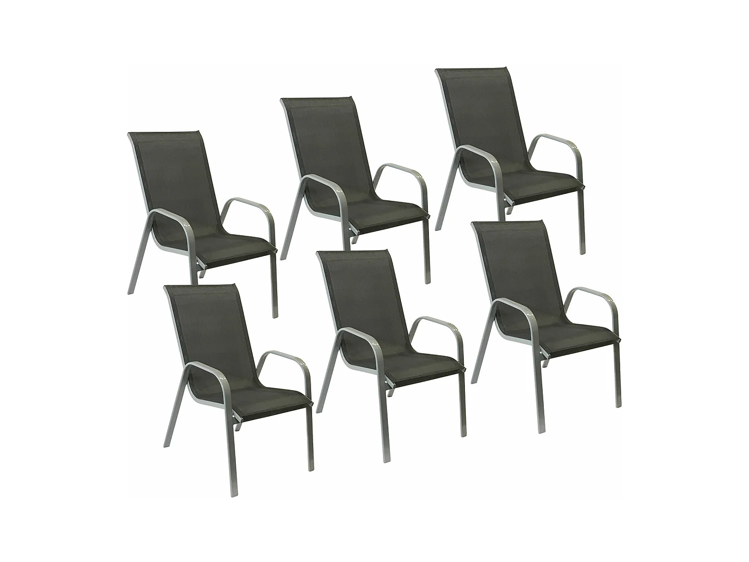 Lot de 6 chaises MARBELLA en textilène gris - aluminium gris - HAPPY GARDEN