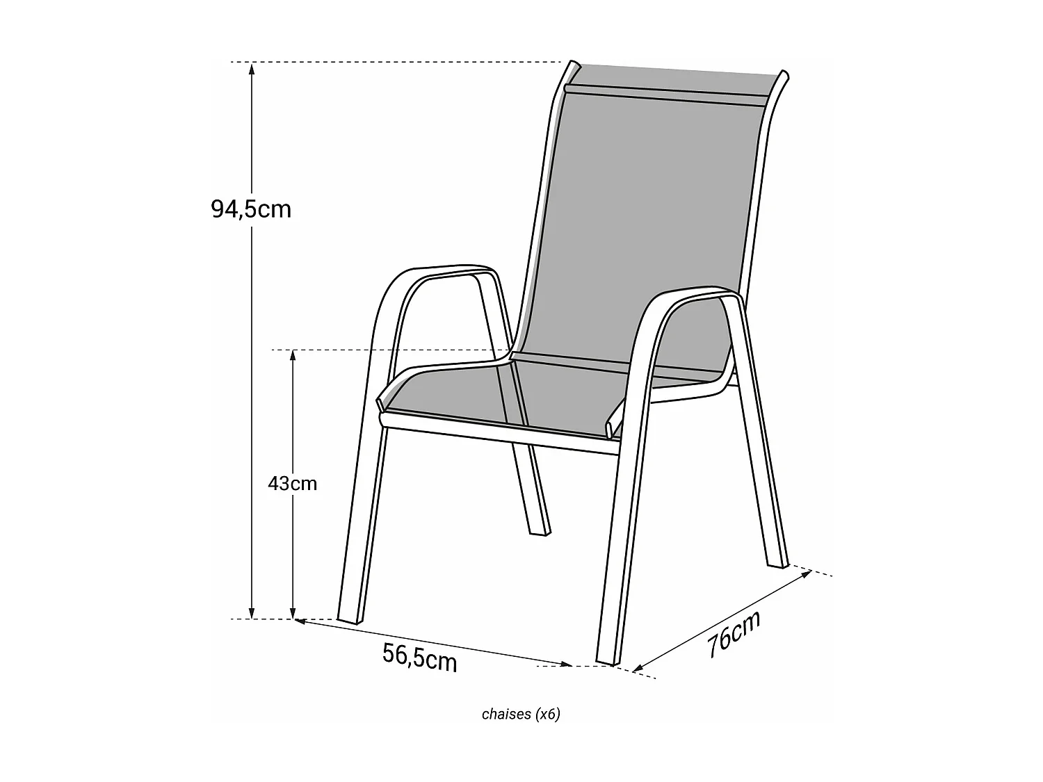 Lot de 6 chaises MARBELLA en textilène gris - aluminium gris - HAPPY GARDEN