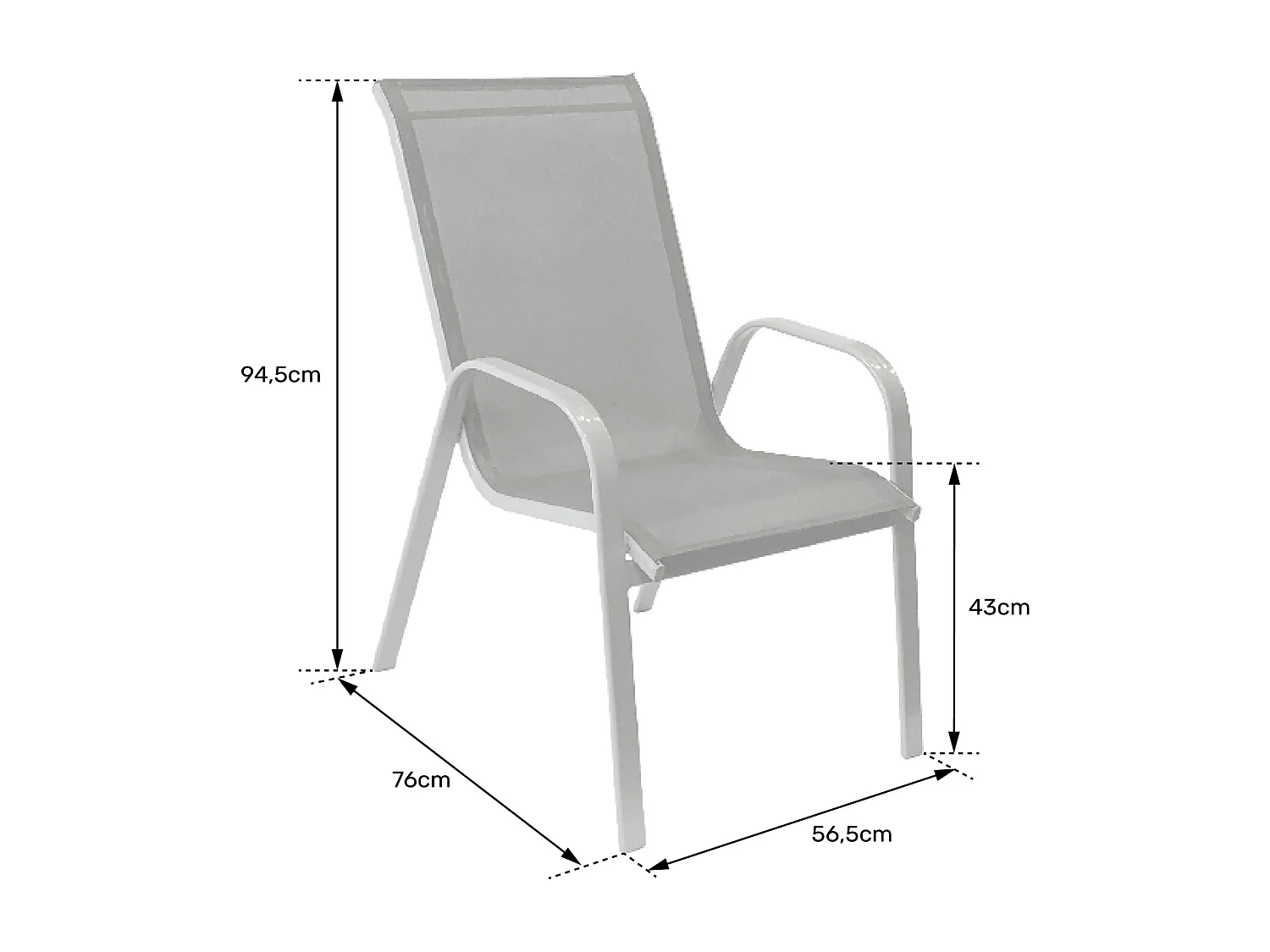 Lot de 6 chaises MARBELLA en textilène gris - aluminium gris - HAPPY GARDEN