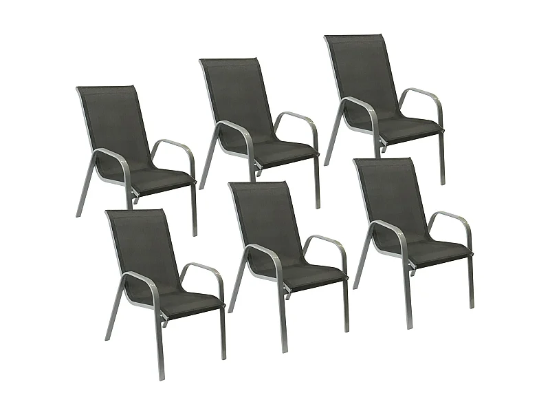 Lot de 6 chaises MARBELLA en textilène gris - aluminium gris - HAPPY GARDEN
