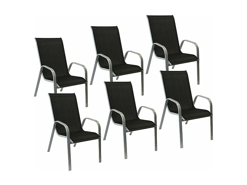 Set van 6 MARBELLA stoelen in zwart textilene - grijs aluminium