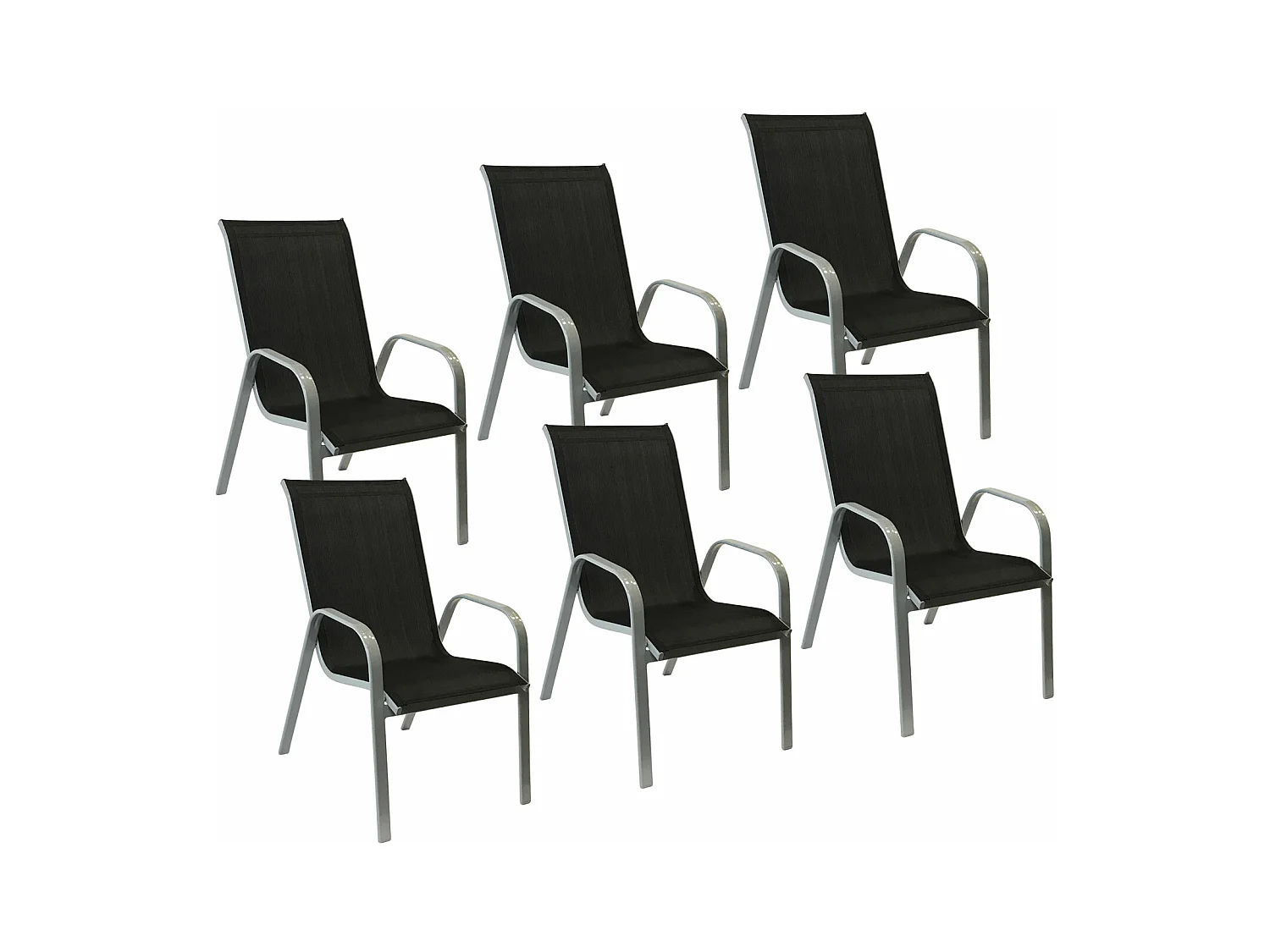 Lot de 6 chaises MARBELLA en textilène noir - aluminium gris - HAPPY GARDEN