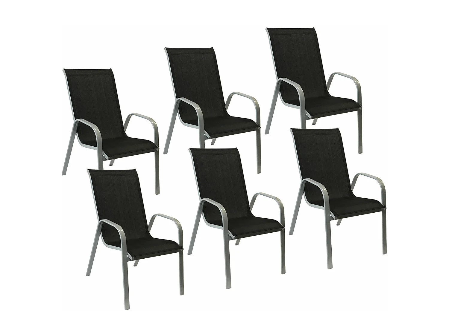 Lot de 6 chaises MARBELLA en textilène noir - aluminium gris - HAPPY GARDEN