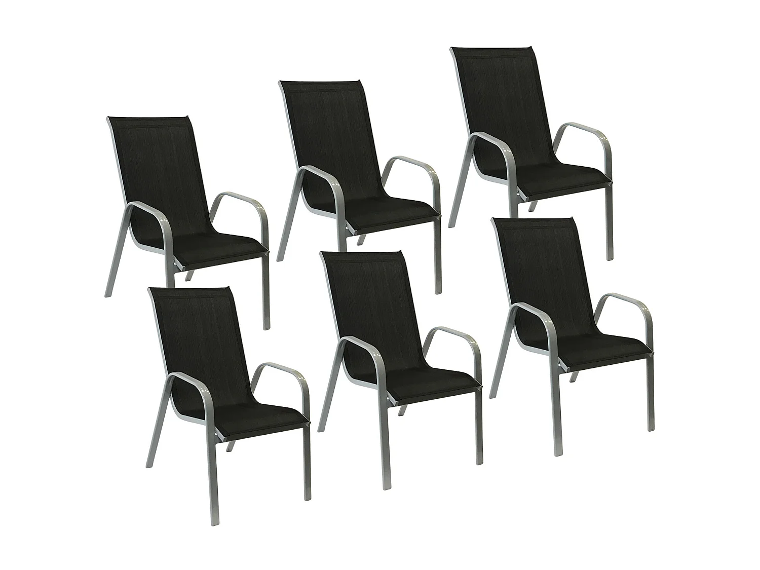 Set van 6 MARBELLA stoelen in zwart textilene - grijs aluminium