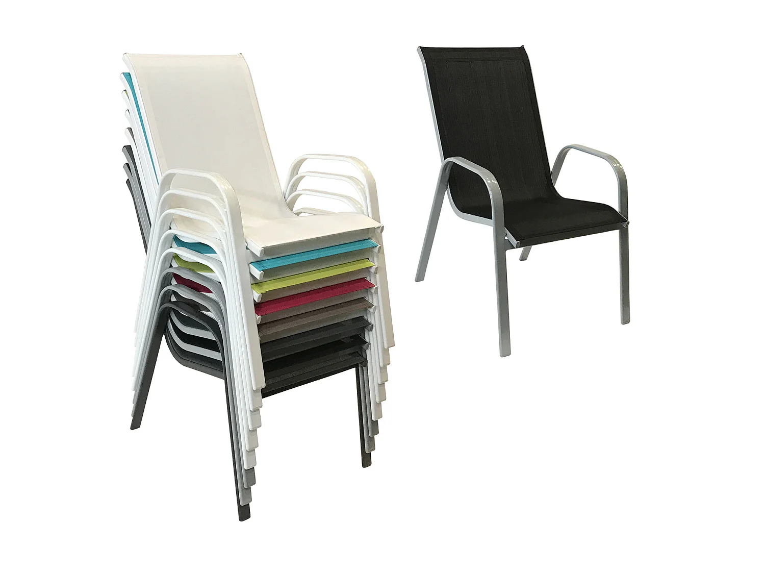 Lot de 6 chaises MARBELLA en textilène noir - aluminium gris - HAPPY GARDEN