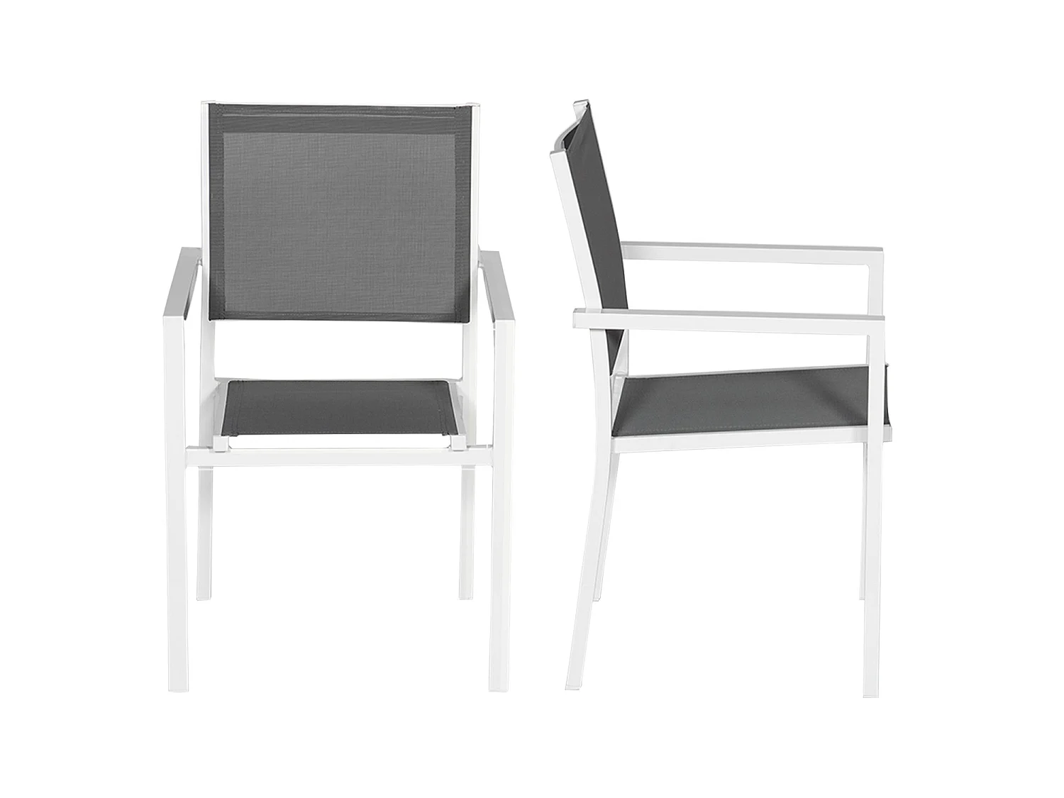 Set van 10 witte aluminium stoelen - grijs textilene