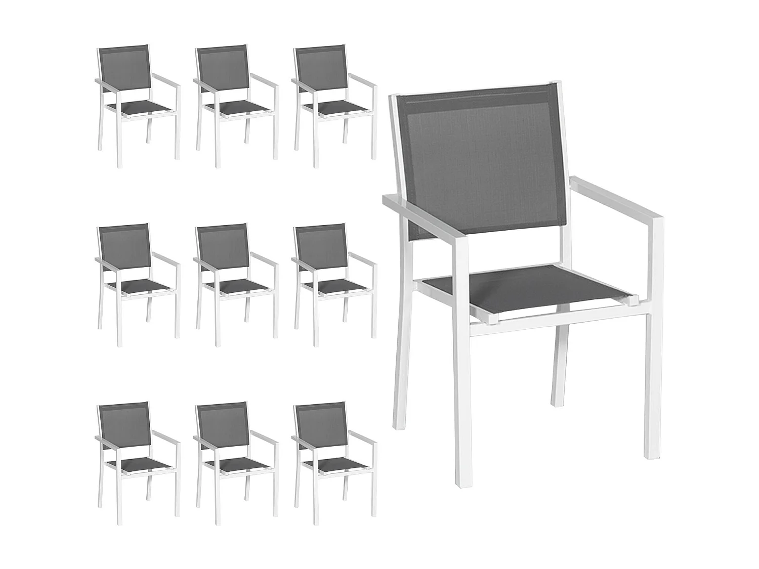 Set di 10 sedie in alluminio bianco - textilene grigio